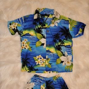 EUC 4T Hawaiian Shirt and Shorts Matching Set